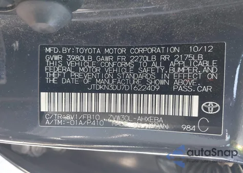 2013 Toyota Prius Three from USA, damaged, VIN JTDKN3DU7D1622409